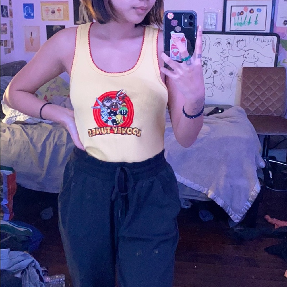 yellow cartoon tank top looney tunes